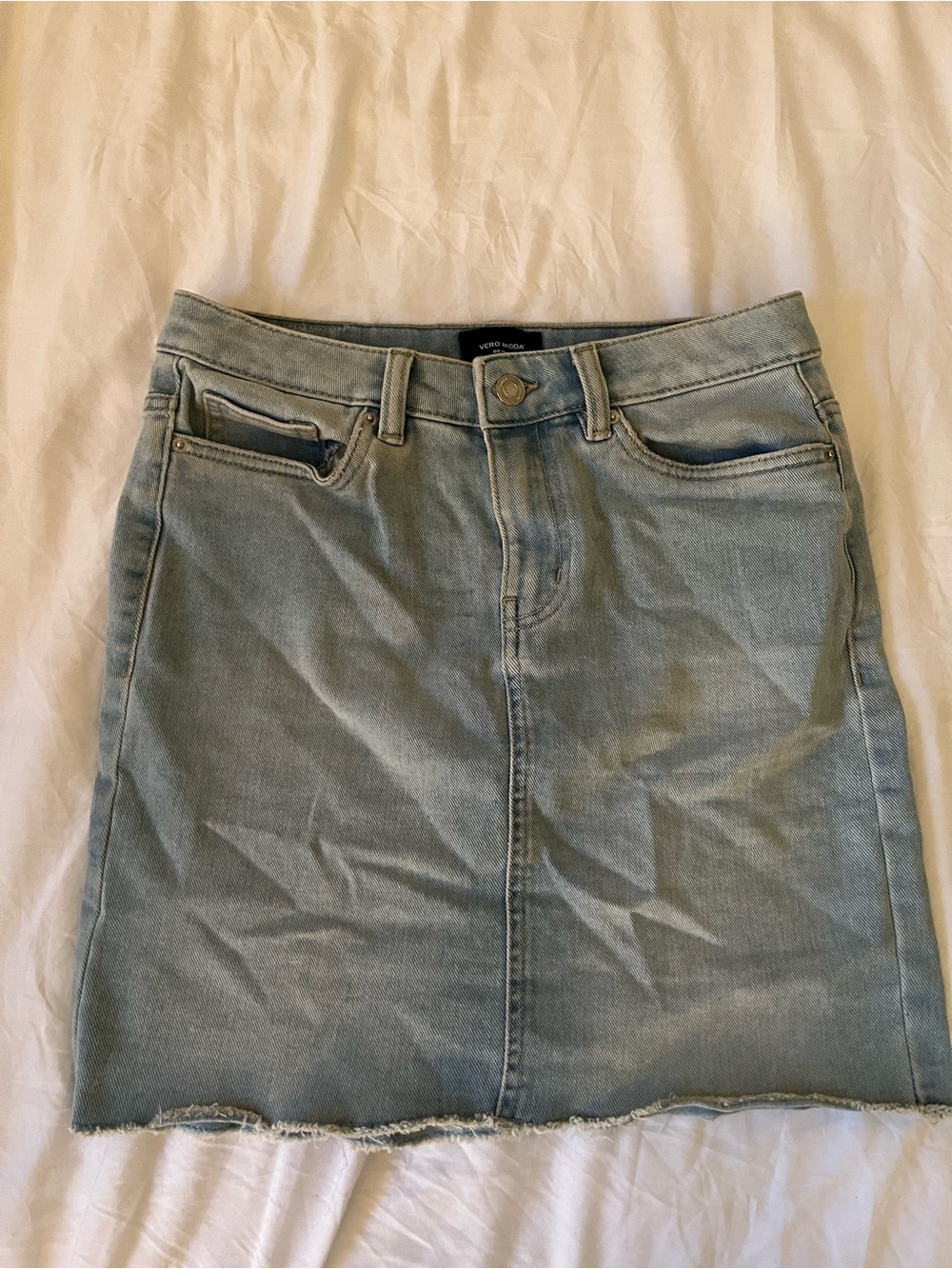 Vero Moda Light Blue Denim Skirt with Frayed Hem